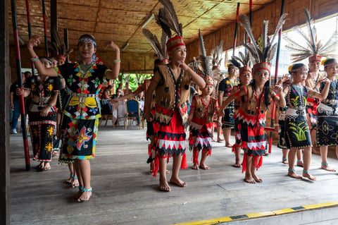 Traditional native dance performance with colorful costumes
