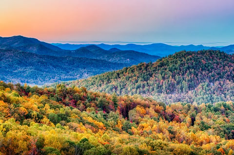 Beautiful mountain range scenery with blue skies
