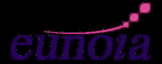 Elmora logo with purple text and pink curved design elements with circles