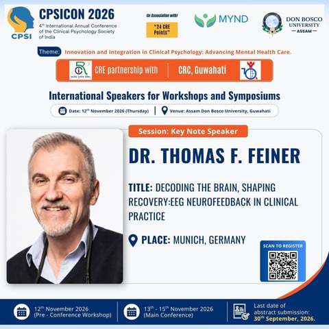 Dr. Thomas F. Feiner, CPSICON 2026 keynote speaker from Munich, Germany, presenting on neurofeedback in clinical practice