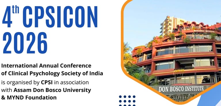 4th CPSICON 2026 conference banner for Clinical Psychology Society of India, organized by CPSI with Assam Don Bosco University and MYND Foundation, featuring Don Bosco Institute building
