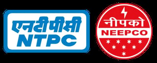 NTPC and NEEPCO company logos - blue rectangular NTPC emblem and red circular NEEPCO badge with stars