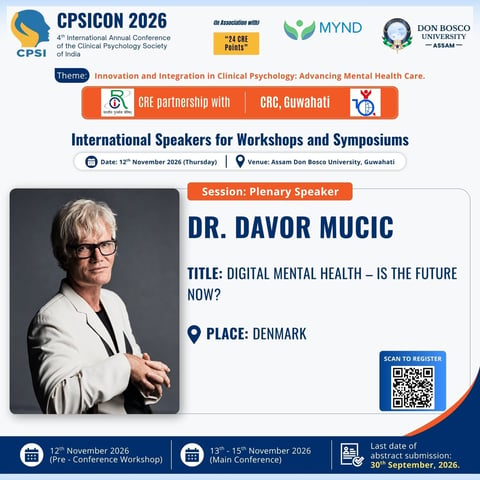 CPSICON 2026 conference flyer featuring Dr. Davor Mucic as plenary speaker on digital mental health from Denmark